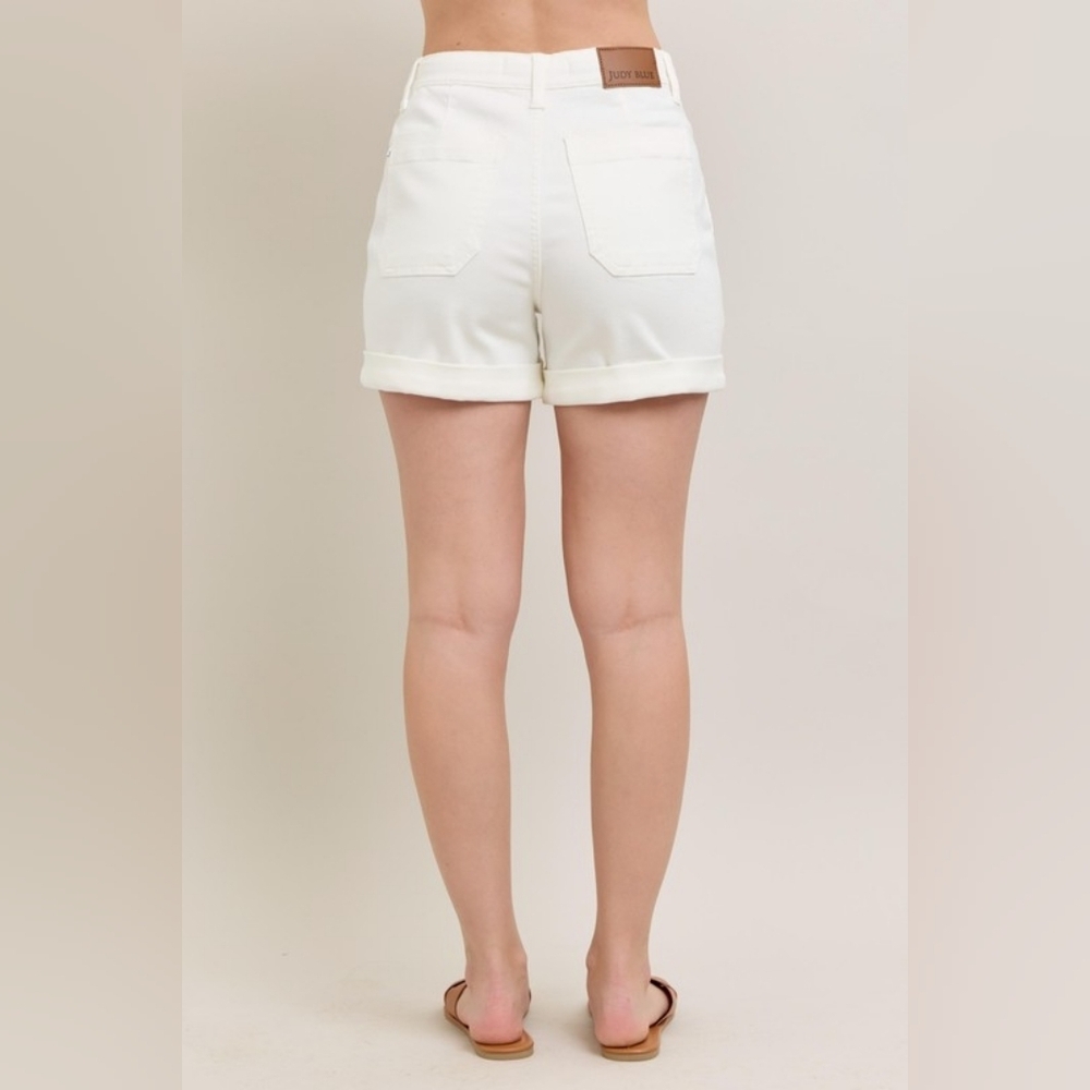 Judy Blue High Rise Jogger Denim Shorts Cuffed Tie Waist White Stretch S-3XL NEW - Picture 10 of 15
